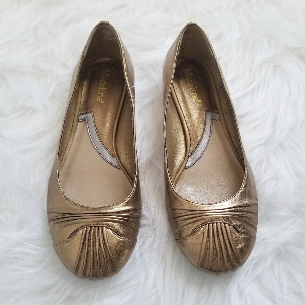 Madeline Gold Metallic Vivid Leather Flats 6M